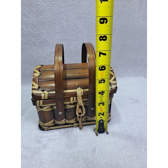 Vintage Bamboo Treasure Chest Mini Picnic Basket Purse 7x7x6 inches Keep-Sake - Picture 14 of 15